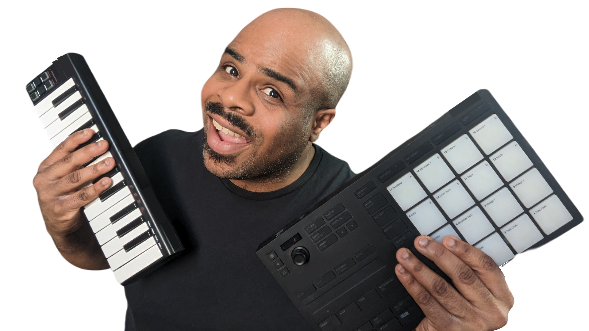 Me Holding Keyboard and Drum Pad